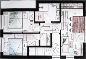 Grundriss des Appartements Alpenliebe in Rauris mit Zimmeraufteilung und Einrichtungselementen.